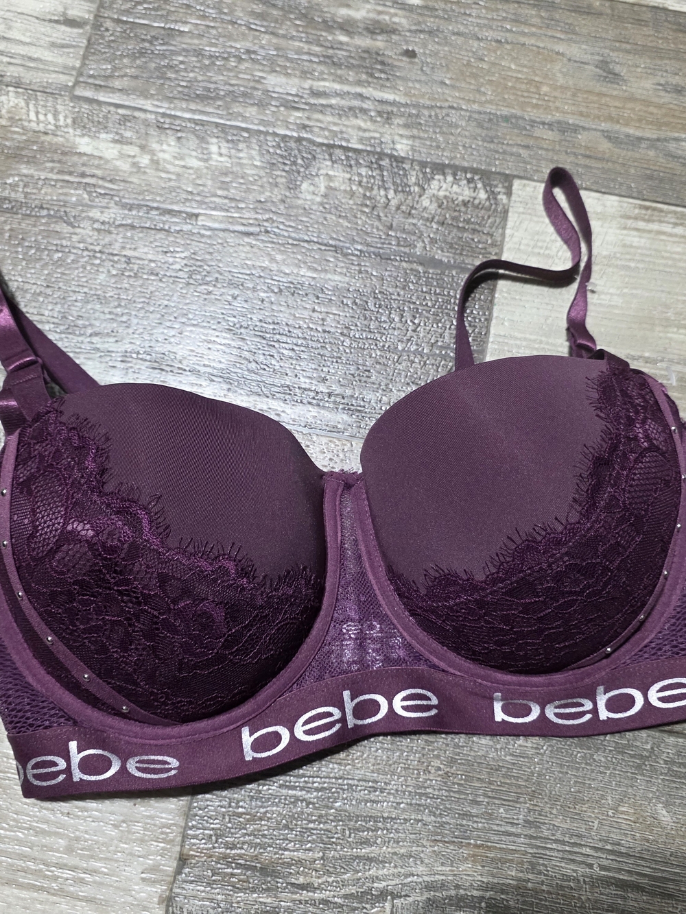 bebe Lace-Trim Push-Up Bra in Plum
